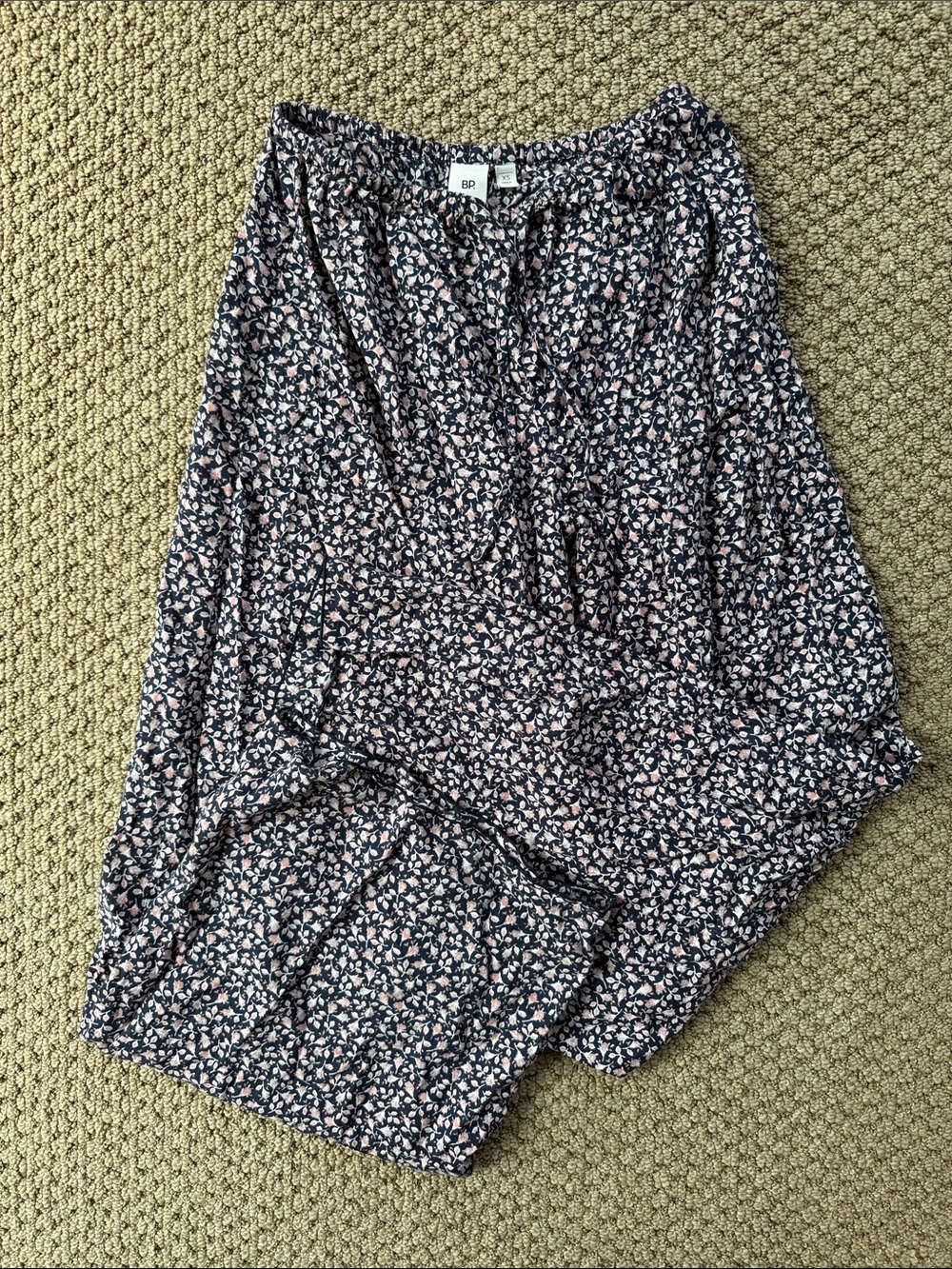 BP Navy pants with Blush Floral Print